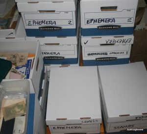 boxes of unsorted material by type